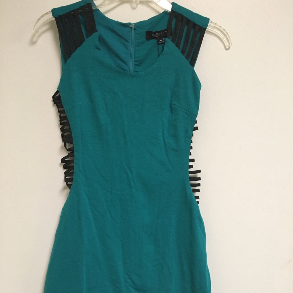 Black and Teal “cutout” midi dress